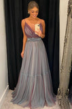 Spaghetti Straps Formal Evening Dress A Line Tulle  Long Prom Dresses