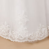 Floor-length V-neck Ivory Lace Tulle Satin Flower Girl Dresses