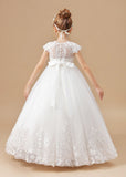 Lace Princess Tulle Satin Flower Girl Dresses With Bowknot