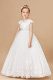 Lace Princess Tulle Satin Flower Girl Dresses With Bowknot