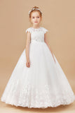 Lace Princess Tulle Satin Flower Girl Dresses With Bowknot
