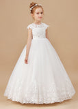 Lace Princess Tulle Satin Flower Girl Dresses With Bowknot