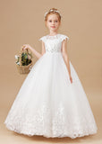 Lace Princess Tulle Satin Flower Girl Dresses With Bowknot