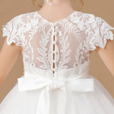 Lace Princess Tulle Satin Flower Girl Dresses With Bowknot