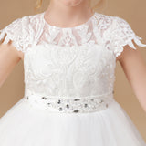 Lace Princess Tulle Satin Flower Girl Dresses With Bowknot