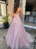 Ball Gown Sleeveless Pink Tulle Lace  Prom Dresses