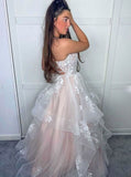 Cute Ball Gown V-neck Flora Tulle Prom Dresses