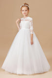 Princess Tulle A-line Lace Satin Flower Girl Dresses