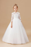 Princess Tulle A-line Lace Satin Flower Girl Dresses