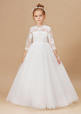 Princess Tulle A-line Lace Satin Flower Girl Dresses