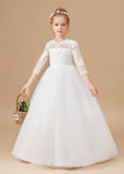 Princess Tulle A-line Lace Satin Flower Girl Dresses