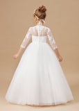 Princess Tulle A-line Lace Satin Flower Girl Dresses