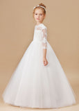 Princess Tulle A-line Lace Satin Flower Girl Dresses