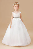 Ivory Tulle Sleeveless Satin Flower Girl Dress With Bowknot