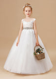 Ivory Tulle Sleeveless Satin Flower Girl Dress With Bowknot