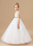 Ivory Tulle Sleeveless Satin Flower Girl Dress With Bowknot