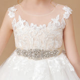 Ivory Tulle Sleeveless Satin Flower Girl Dress With Bowknot