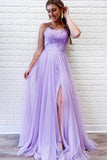 Appliques A Line Tulle Lace Evening Dress Lilac Long Prom Dress