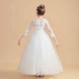 Long Sleeves Elegant Ivory Tulle Flower Girl Dresses With Lace