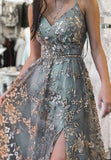A-line Lace Formal Evening Dresses Elegant Long Prom Dresses With Slit