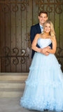 A Line Formal Evening Dresses  Sky Blue Tulle Princess Long Prom Dresses
