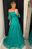 A Line Strapless Tulle Formal Evening Gowns Fashion Long Prom Dress