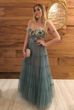 A Line Tulle  Appliques Evening DressSweetheart  Long Prom Dress
