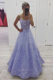 Lavender A line Tulle Lace Appliques  Evening Party Dress Long Prom Dress