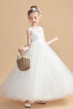 Sleeveless Ivory Tulle Flower Girl Dresses With Bowknot