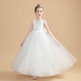 Sleeveless Ivory Tulle Flower Girl Dresses With Bowknot