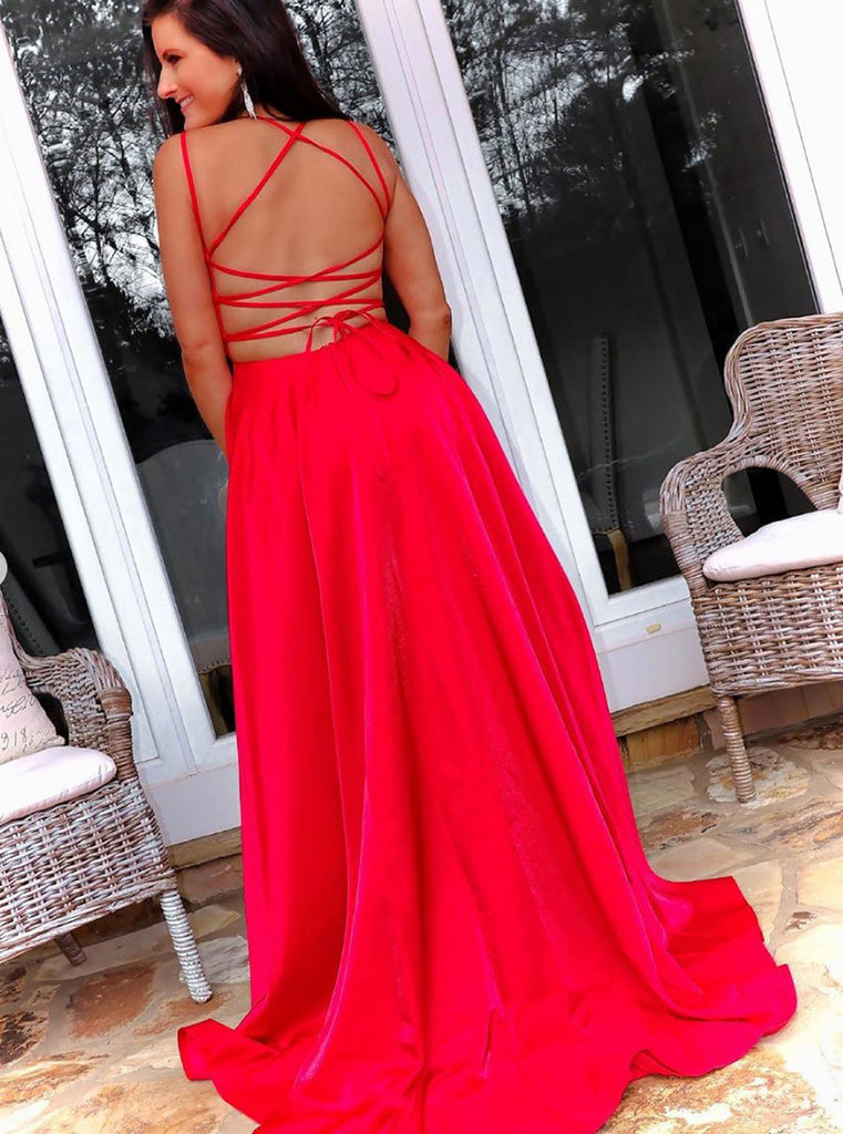 Gorgeous A-line Sleeveless Red Long Prom Dresses, Evening Gowns