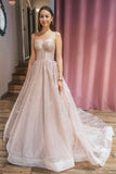 Spaghetti Straps Sweetheart Sequin  A Line Formal Evening DressLong Prom Dress