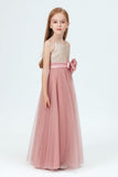 Spaghetti Strap Tulle Sequined Flower Girl Dress With Flower Bow