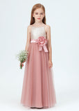 Spaghetti Strap Tulle Sequined Flower Girl Dress With Flower Bow