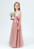 Spaghetti Strap Tulle Sequined Flower Girl Dress With Flower Bow