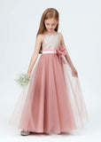 Spaghetti Strap Tulle Sequined Flower Girl Dress With Flower Bow