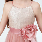 Spaghetti Strap Tulle Sequined Flower Girl Dress With Flower Bow