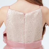 Spaghetti Strap Tulle Sequined Flower Girl Dress With Flower Bow