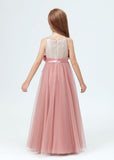 Spaghetti Strap Tulle Sequined Flower Girl Dress With Flower Bow