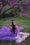 A Line Long Tahiti Tulle Layered Evening Dress Prom Dress With Flowers