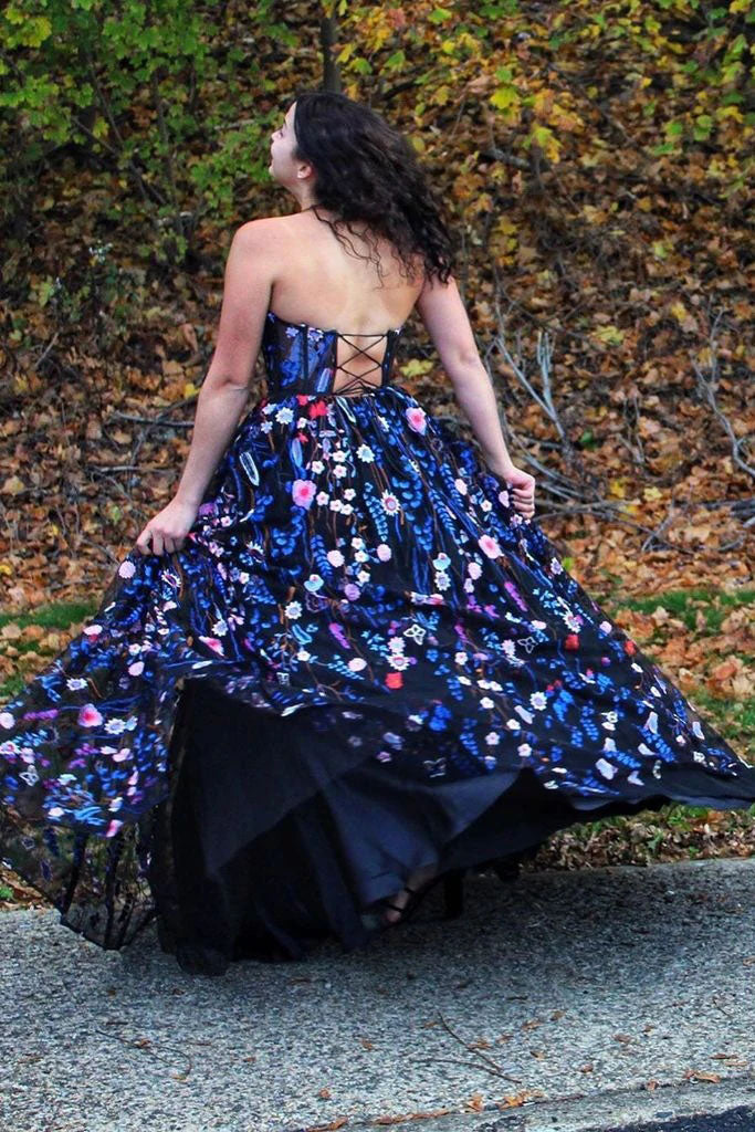 A-line  Evening Party Dresses  Strapless Embroidery Formal Long Prom Dress