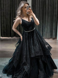 Pretty Ball Gown Navy Blue Long Prom Dresses, Formal Gowns