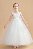 Tulle Ivory Round Neck Flower Girl Dresses With Bowknot