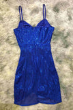 V-neck Sequins Blue Spaghetti Straps Charming Homecoming Dresses Prom Dresses