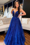 Formal Evening Dress  A-Line Royal Blue Lace Sparkling Pageant Dance Dresses Prom Dresses