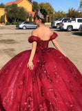 Gorgeous Ball Gown Appliuqes Burgundy Tulle Lace Long Prom Dresses, Sweet 16 Dresses