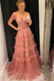A Line Tulle Straps Long Party Dress Beautiful  Formal Prom Gown