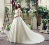 Chic Ball Gown Strapless Appliques Tulle Court Train Wedding Dresses WH30235