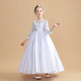 White Long Sleeves Satin Flower Girl Dresses With Bowknot