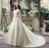 Chic Ball Gown Strapless Appliques Tulle Court Train Wedding Dresses WH30235